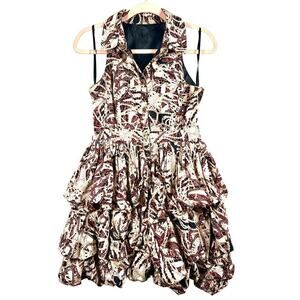 TWELVE Bubble Skirt Mini Dress Pattern Pearls Snakeskin Collared Sleeveless